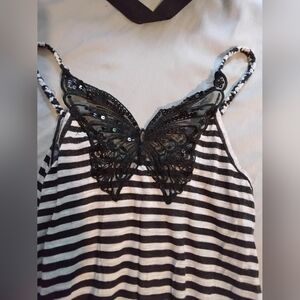 Almost Famous - Striped Tank W/ Butterfly Lace Detail